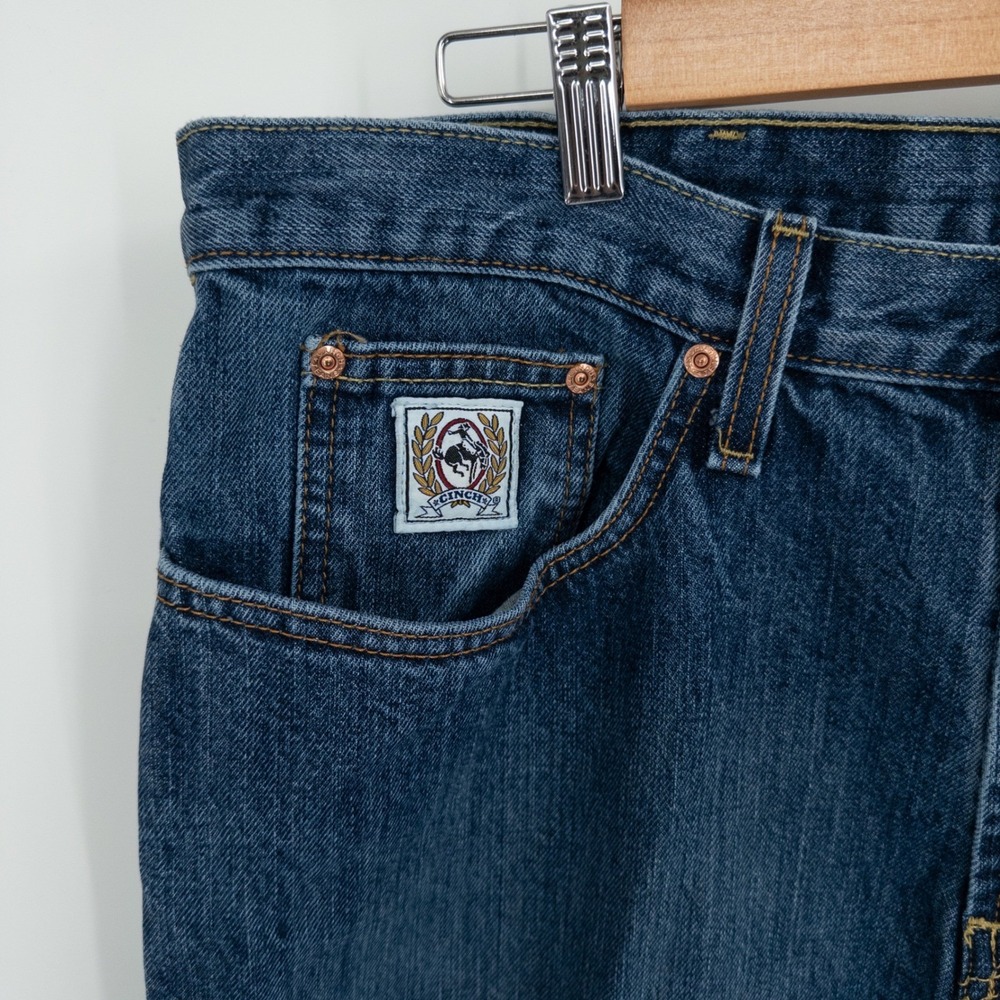 Cinch Up Jeans Mens 36x29 Blue Medium Wash Raw Hem Western Workwear Cowboy - Picture 2 of 10